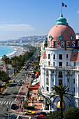 France, Alpes-Maritimes, Nice, facade of the Negresco Hotel on the Promenade des Anglais (Walk of the English)