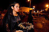 Costa Rica, Guanacaste Province, Liberia, celebration of the Holy Week, girl carrying the Christ's crown of thorns