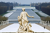 France, Yvelines, Chateau de Versailles Park, listed as World Heritage by UNESCO, the Latona Fountain, statue and Grand Canal