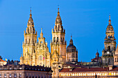 Spain, Galicia, Santiago de Compostela, listed as World Heritage by UNESCO, the illuminated cathedral