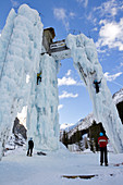 France, Savoie, Champagny Le Haut, the artificial ice climbing wall