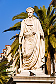 France, Corse du Sud, Ajaccio, Marechal Foch Square also called place des Palmiers (palm trees square), statue of Bonaparte 1st consul