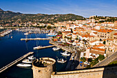 France, Haute Corse, the Gulf of Calvi, Calvi, the Marina and the Quai Landry, view from the citadel built in the 13th century by the Genoeses