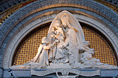France, Hautes Pyrenees, Lourdes, Virgin Mary with a rosay appeared to Bernadette on the tympanum of the Rosary Basilica facade, Pictures taken with the authorization of the Sanctuaires Notre Dame de Lourdes (Our Lady of Lourdes Sanctuaries)