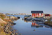 Red swedish cabin by the sea, Isle Hoenoe, Bohuslaen, Vaestra Goetaland County, Archipelago of Gothenburg, Scandinavia, South Sweden, Sweden,  Northern Europe