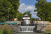 Historic Steamboat Juno in the lock of the Goeta Canal, Berg, close to Linkoeping, oestergoetland, South Sweden, Sweden, Scandinavia, Northern Europe