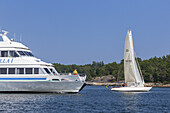 Ferry Cinderella near the island of Finnhamn in Stockholm archipelago, Uppland, Stockholms land, South Sweden, Sweden, Scandinavia, Northern Europe