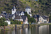 View over the Mosel at Karden and the abbey church, Eifel, Rheinland-Palatinate, Germany, Europe