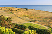 View over the golf course by the Baltic Sea in Skjoldnæs, Island Ærø, South Funen Archipelago, Danish South Sea Islands, Southern Denmark, Denmark, Scandinavia, Northern Europe