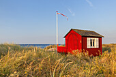 Badehäuschen am Strand Erikshale auf der Insel Ærø, Marstal, Schärengarten von Fünen, Dänische Südsee, Süddänemark, Dänemark, Nordeuropa, Europa
