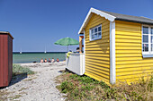 Strandhütte am Strand von Ærøskøbing, Insel Ærø, Schärengarten von Fünen, Dänische Südsee, Süddänemark, Dänemark, Nordeuropa, Europa