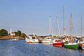 Boats in the harbour of Marstal, island Ærø, South Funen Archipelago, Danish South Sea Islands, Southern Denmark, Denmark, Scandinavia, Northern Europe