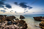 Rocks and stones on the beach Playa del Matorral at Morro Jable in the morning mood. Morro Jable, Fuerteventura, Canary Islands, Spain