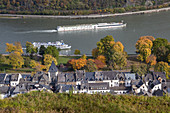 Blick von Burg Stahleck auf Bacharach am Rhein, Oberes Mittelrheintal, Rheinland-Pfalz, Deutschland, Europa
