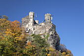 Burg Rheinstein castle above the Rhine near Trechtingshausen, Upper Middle Rhine Valley, Rheinland-Palatinate, Germany, Europe