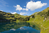 Lake Seealpsee, at Nebelhorn, near Oberstdorf, Allgaeu Alps, Allgaeu, Bavaria, Germany