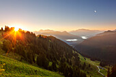 View from Wallberg to the Austrian Alps with Wilder Kaiser and Hohe Tauern, Bavaria, Germany