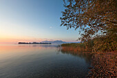 View over Chiemsee to Fraueninsel, near Gstadt, Bavaria, Germany