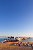 Seebrücke bei Sonnenuntergang, Sellin, Rügen, Ostsee, Mecklenburg-Vorpommern, Deutschland