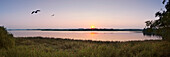 Lake Krakow at dusk, Nossentiner nature park, Schwinzer Heide, Mecklenburg Lake District, Mecklenburg-West Pomerania, Germany