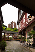 Old post station, view to Wernerkapelle, Bacharach, Rhine river, Rhineland-Palatinate, Germany