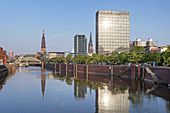 Canal Zollkanal with tower of St. Catharine's Church, Hanseatic City Hamburg, Northern Germany, Germany, Europe