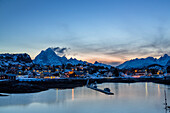 Town of Kabelvag at dusk, Austvagoya, Lofoten Islands, Norway, Skandinavia, Europe