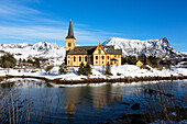 Vagan-Kirche bei Kabelvag, Austvagoya, Lofoten, Norwegen, Skandinavien, Europa