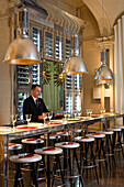 France, Paris, Rue de la Pompe, Bon Restaurant decorated by the designer Philippe Starck, the wine resource center