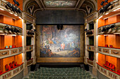 France, Savoie, Chambery, theatre Charles-Dullin, curtain of stage box painted by Louis Vacca representing the fall of Orpheus in hell