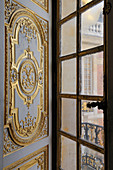 France, Yvelines, Chateau de Versailles, listed as World Heritage by UNESCO, the King's Apartments, shutter and window of the King's bedroom looking the Cour de Marbre (Marble Courtyard)