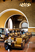 United States, California, Los Angeles, Downtown, Union Station dating from 1939, waiting hall