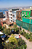 Chile, Valparaiso Region, Valparaiso, historic district listed as World Heritage by UNESCO, Cerro Conception, terrace of restaurant la Conception