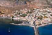 Greece, Peloponnese Region, Gefyra village seen from the Monemvasia Citadel