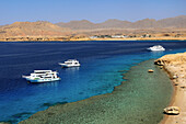 Egypt, Sinai, the Red Sea and diving boats near Sharm el Sheikh