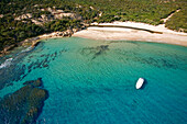 France, Corse du Sud, Domaine de Murtoli, the Big Beach, Erbaju Beach (aerial view)
