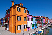 Italy, Venezia, Burano Island, listed as World Heritage by UNESCO, typical colored houses on the main canal of the city