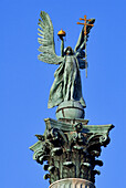 Hungary, Budapest, Heroes' Square (Hosok tere), listed as World Heritage by UNESCO, the column of 45 metres high with the archangel Gabriel