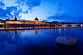 France, Rhone, Lyon, historical site listed as World Heritage by UNESCO, quai Jules Courmont on the Rhone River, Hotel Dieu