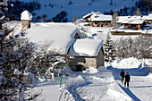 France, Savoie, Maurienne Valley, Parc National de la Vanoise, Bessans, Le Villaron hamlet, Notre Dame des Graces Chapel, cross-country skiing area
