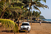 India, Kerala State, Varkala, Ambassador taxi on Odayam Beach a few kilometers south