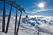 France, Savoie, Les Menuires, Des Bruyeres 2 cable car from the Mont de la Chambre 2850m