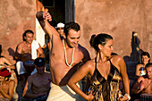 Spain, Balearic Islands, Ibiza island, Benniras beach, during summer, drum concerts are taking place every sunday afternoon