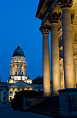 Germany, Berlin, Gendarmenmarkt, the German church and the facade of the French church in the foreground