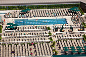 United States, Illinois, Chicago, River North District, open air pool on the top of a building