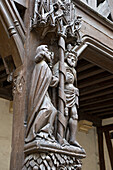 France, Cote d'Or, Dijon, Saint Thomas touching the wound of Christ on a beam of a terrace of the Philippe le Bon Hotel