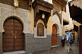 Morocco, Middle Atlas, Fez, Imperial City, Fez El Bali, medina listed as World Heritage by UNESCO, Zaouia funerary mosque of Sidi Ahmed Tijani, fine-cut facade and zelliges of the side entry