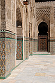 Morocco, Middle Atlas, Fez, Imperial City, Fez El Bali, medina listed as World Heritage by UNESCO, Bouananiya (or Bou Inania) Merdersa, fine-cut facade and zelliges