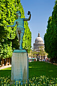 France, Paris, Jardin du Luxembourg, the Greek Actor by Charles Arthur Bourgeois with the Pantheon in the background