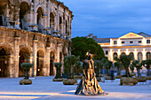 France, Gard, Nimes, Place des arenes, Nimeno II torero statue by Serena Carone in 1994